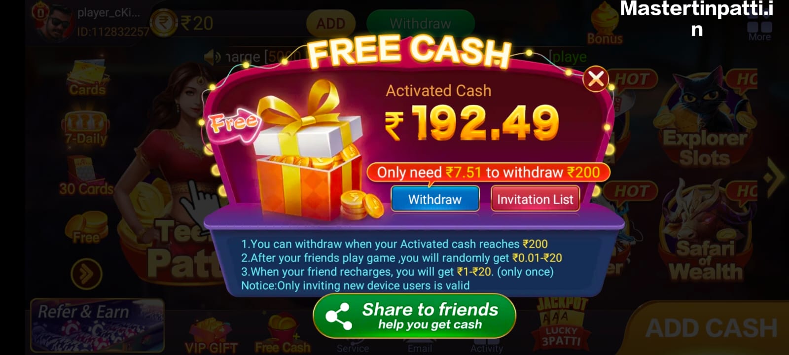 Free Cash 3 Patti Gold 2024